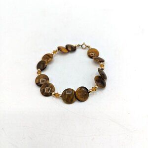 Vintage Natural Polished Tiger Eye Beaded Bracelet 7" Reiki Healing Meditation